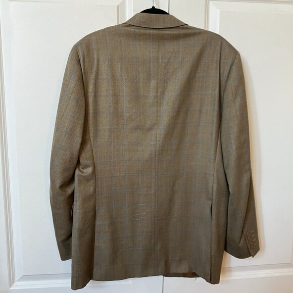 Harry Rosen Canali Wool Blazer Mens 50 Tan Plaid Neutral Check Made Italy - Picture 8 of 13